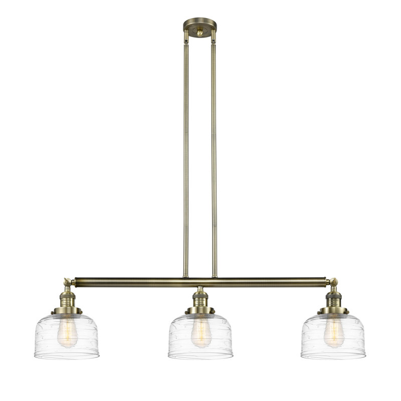 Bell - 3 Light 41" Stem Hung Island Light, Clear, No Bulb Included, Clear Deco Swirl