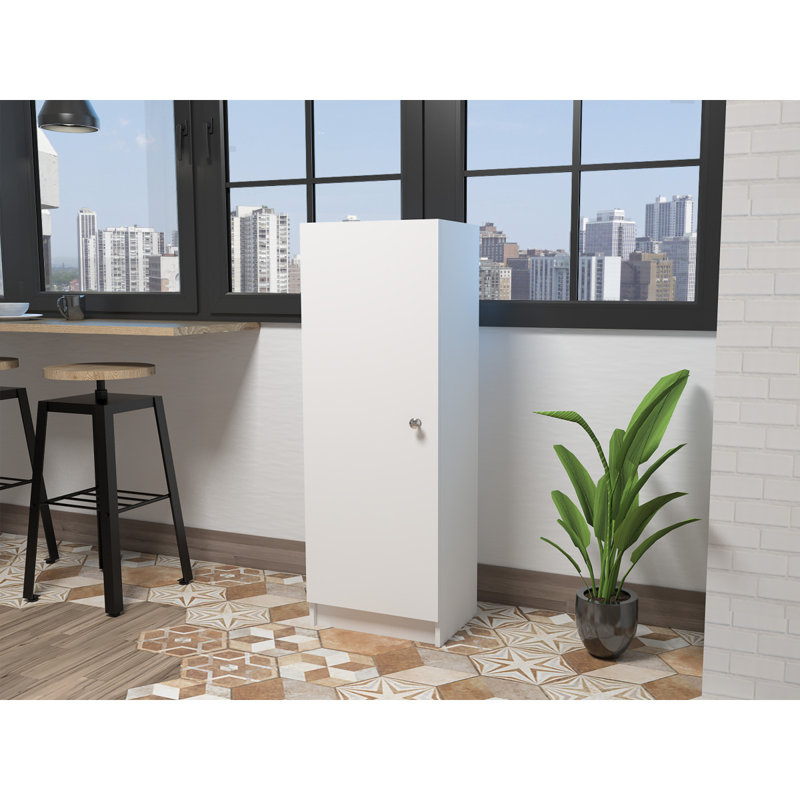 Belleria Single Door Pantry Storage Cabinet With Four Interior Shelves, White