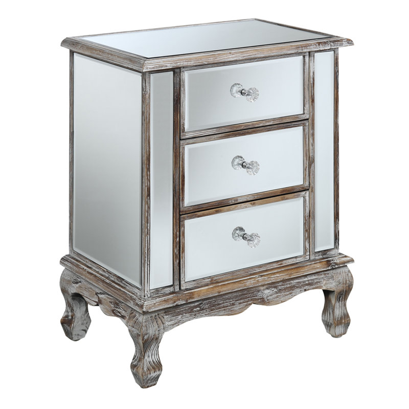 Denizhan 3 - Drawer End Table, Weathered White Mirror