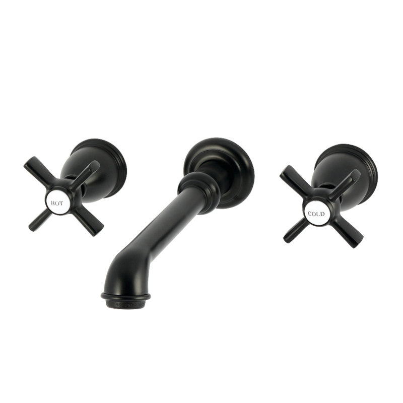 Kingston Brass Millennium Double-Handle 3-Hole Wall Mount Bathroom Faucet, Matte Black