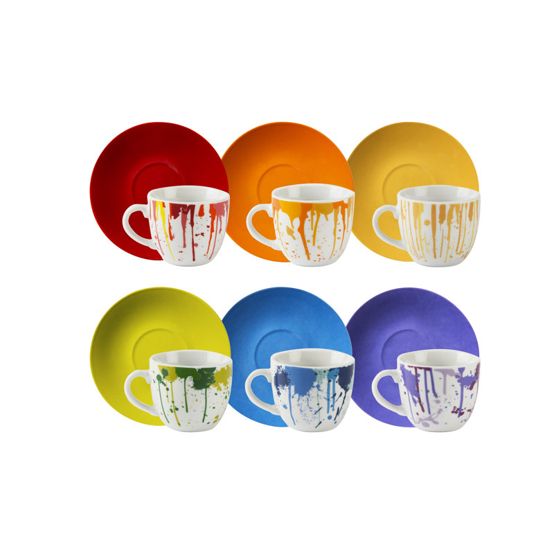 "DRIPPING" PACK OF 6 PCS COFFEE CUPS W/SAUCERS