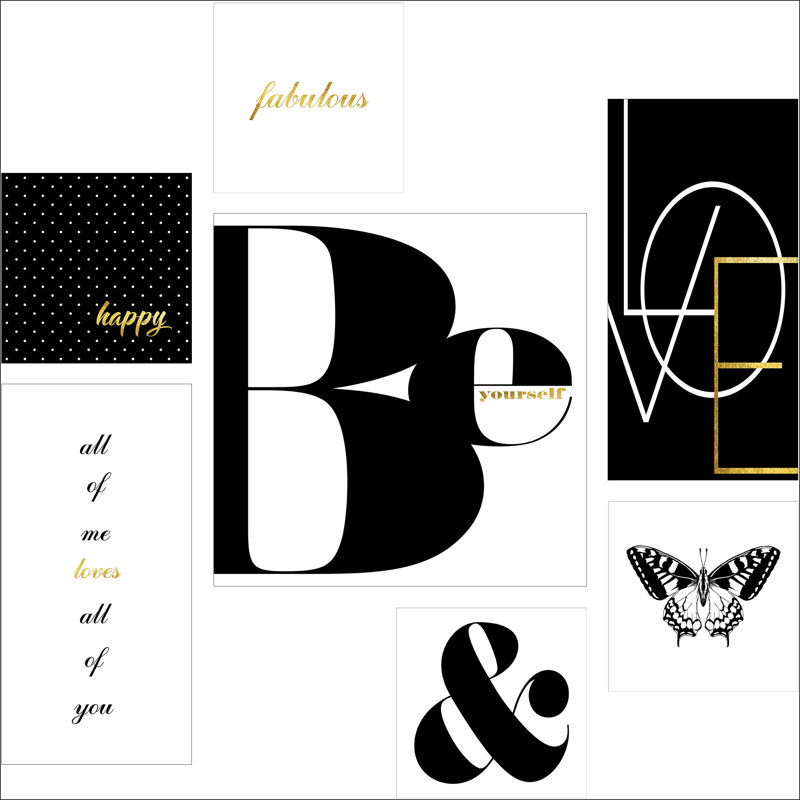 Black & White Style Graphic Art Print On Wrapped Canvas - 7 Piece Wrapped Canvas Print