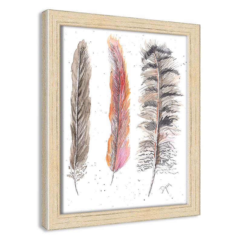 Art juvénile, plumes de plumes II, H 11 po x l 9 po x P 1,18 po, Encadrement beige