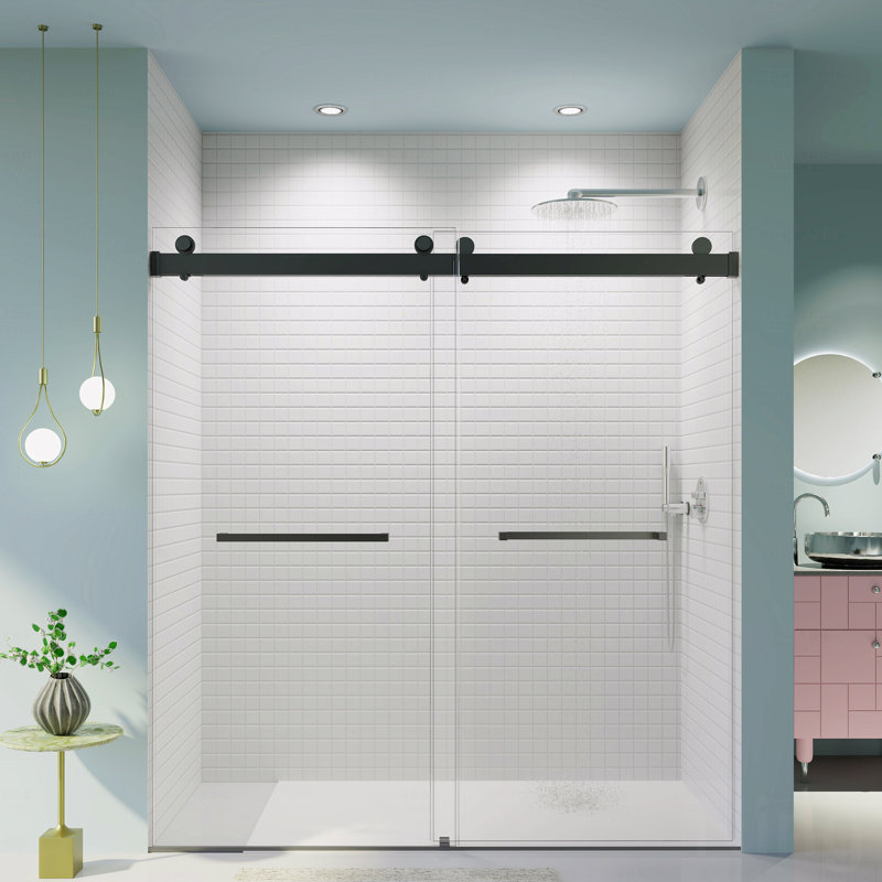 68-72 "Es *76 "Es Frameless Design Double Sliding Opening Soft-Close Shower Door  - 3/8 "Es (10Mm) Thick Tempered Glass Door