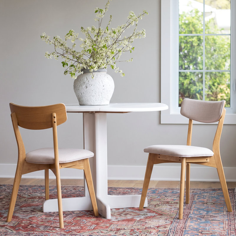 Putnam Upholstered Dining Chairs with Curved Back & Rubberwood Legs , Light Beige/Oak, 2