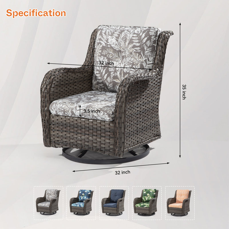 Chaise de patio pivotante avec coussins, Structure brune / coussin à feuilles fumé