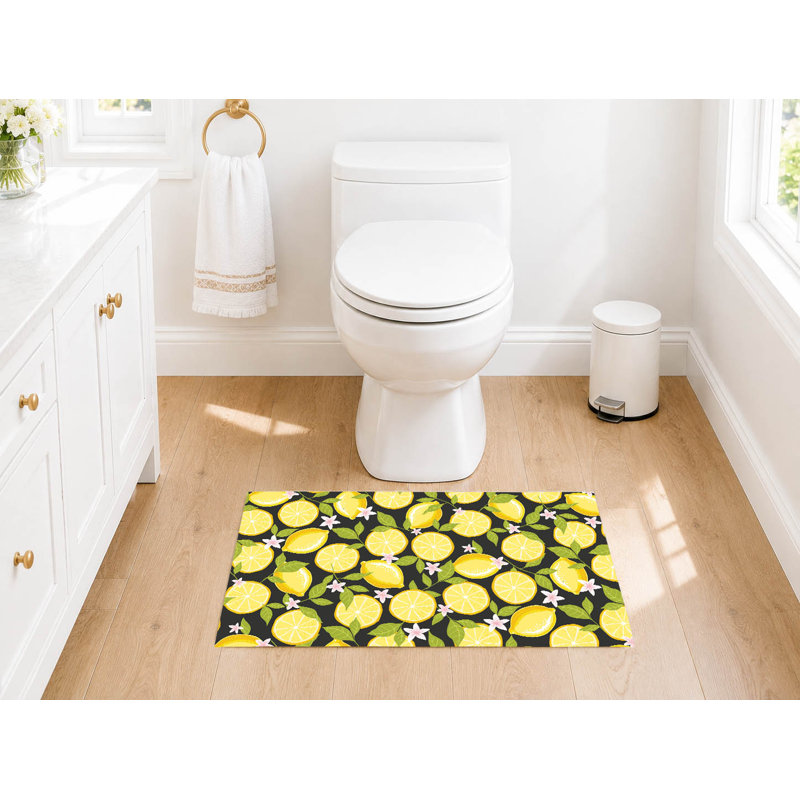 Tapis de toilette rectangulaire absorbant et antidérapant Lemons, Single- 21" L x 34" W, Charcoal