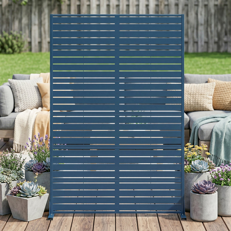 72" H x 47" W Metal Freestanding Outdoor Privacy Screen Garden Fence Panel for Patio, Balconies, and Pools, Blue