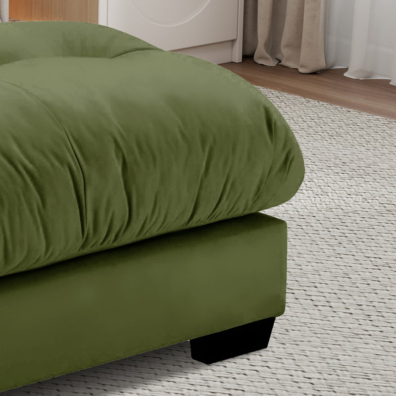 Down Filled Overstuffed Performance Velvet Ottoman, Olive Green
