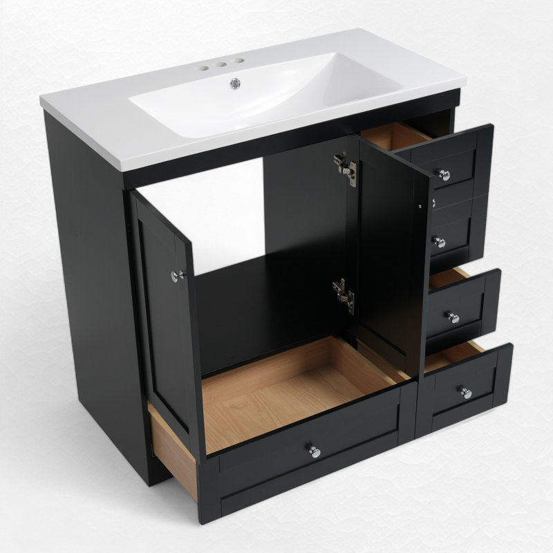 Ensemble de meuble-lavabo simple 36 po avec plateau en résine, Noir, noir, noir, noir