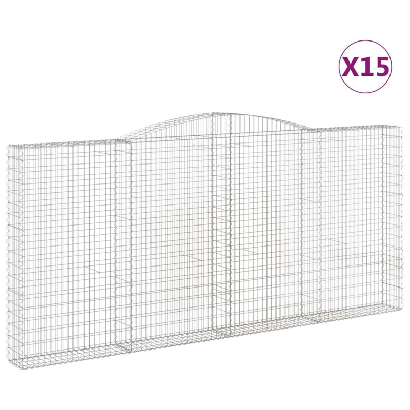 Blasingim Silver Metal Arched Gabion Baskets, 200cm H x 400cm W x 30cm D