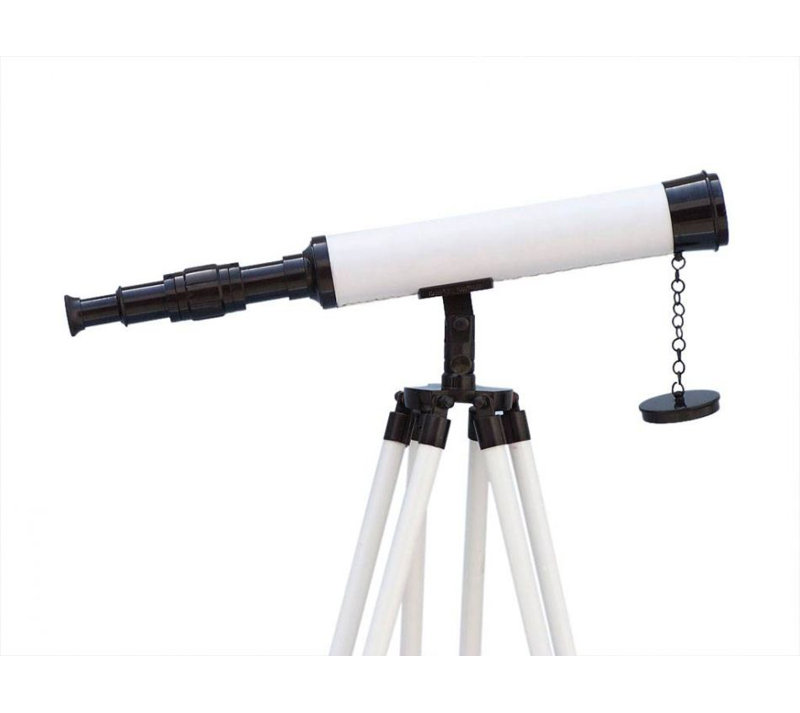 Funon Decorative Telescope, Bronze/White Leather