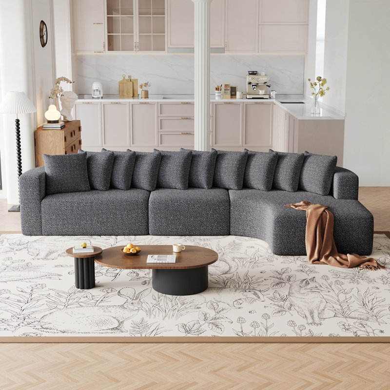 Ensemble de canapé modulaire Chenille Right, en forme de nuage, avec 10 coussins, Gris