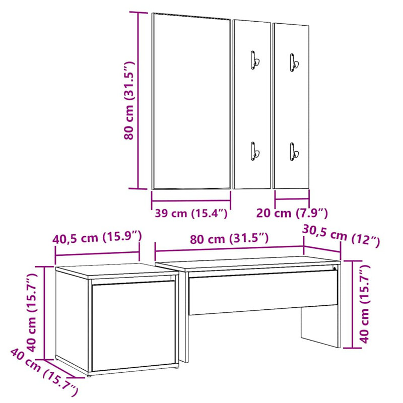Jojuan vidaXL Hallway Furniture Set Engineered Wood, Artisan Oak