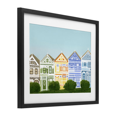 Painted Ladies Houses Framed Print Under Glass, design by Evelyn Coleman