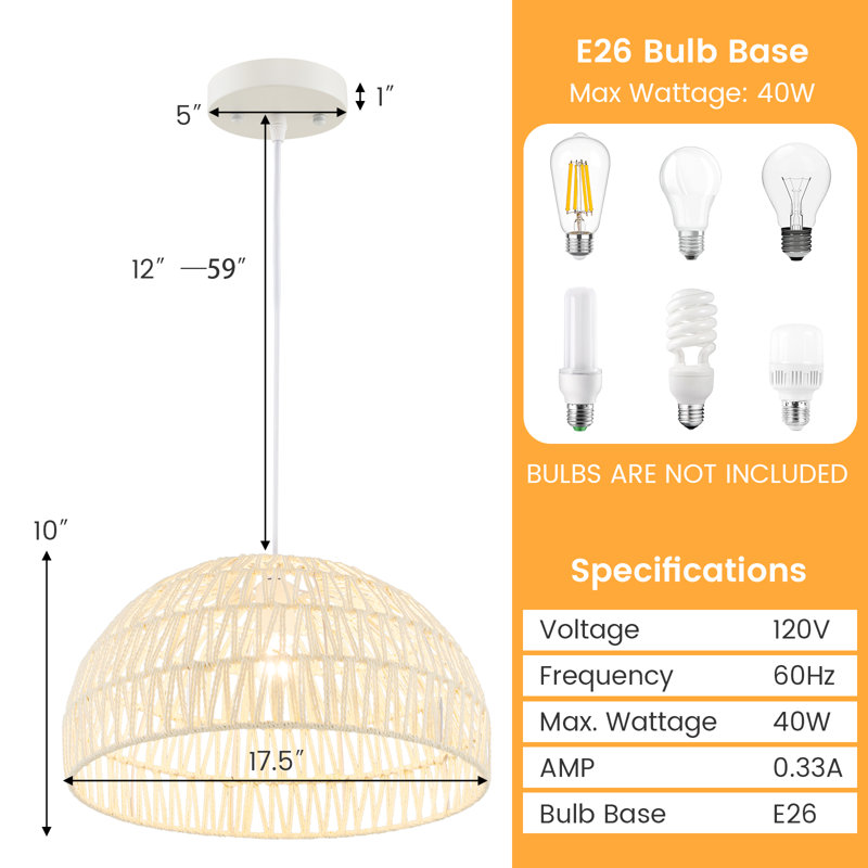 Luminaire suspendu en forme de dôme beige à 1 lumière Anastasi