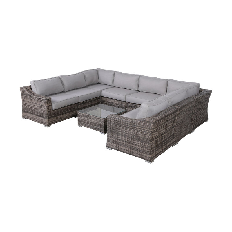 Biles Wicker Fully Assembled 6 - Person Seating Group with Cushions, Mixed Grey