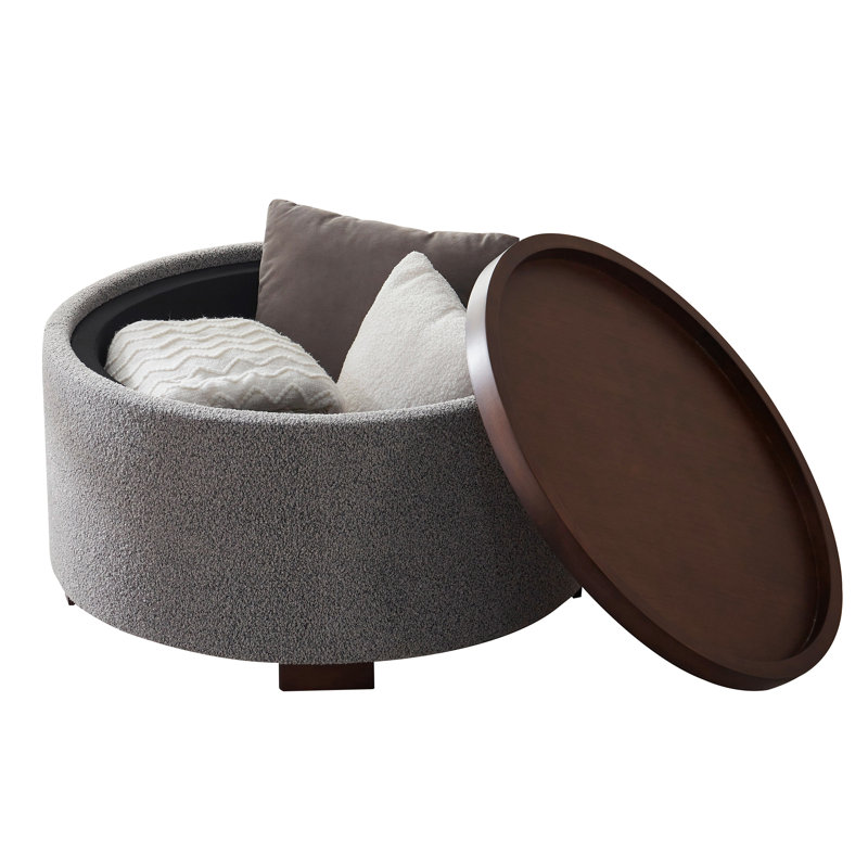 Repose-pieds rembourré avec rangement en bois l 30,1 po Caysey, Gris clair