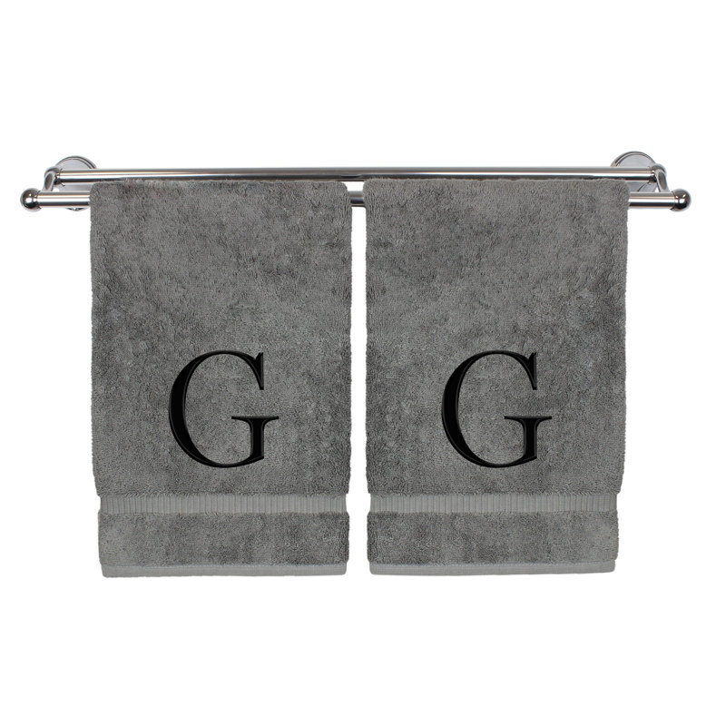 Essuie-mains monogrammés - ensemble de 2 - lettre bloc, G, Gris/noir