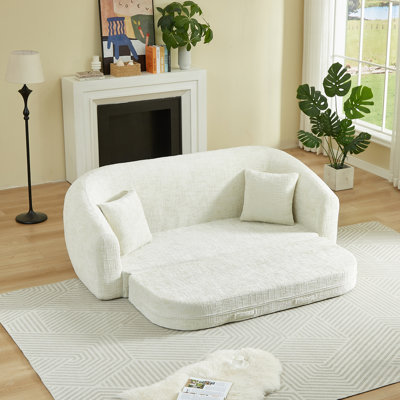 Canapé inclinable courbé convertible, canapé-lit 2 en 1 pliable avec base escamotable et siège profond, comprend deux coussins, deux places en chenille, aucun assemblage requis