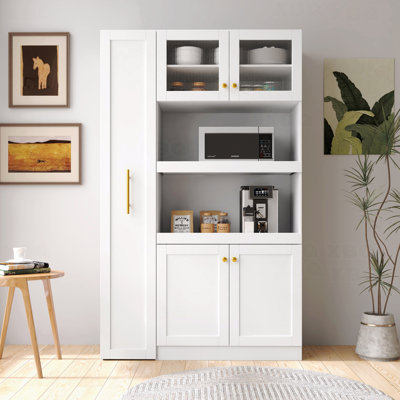 4-Door Kitchen Pantry Storage Cabinet With Multi-Functional Pull-Out Multi-Tier Storage Shelf,Farmhouse Storage Cabinet With S,Pantry Organizers
