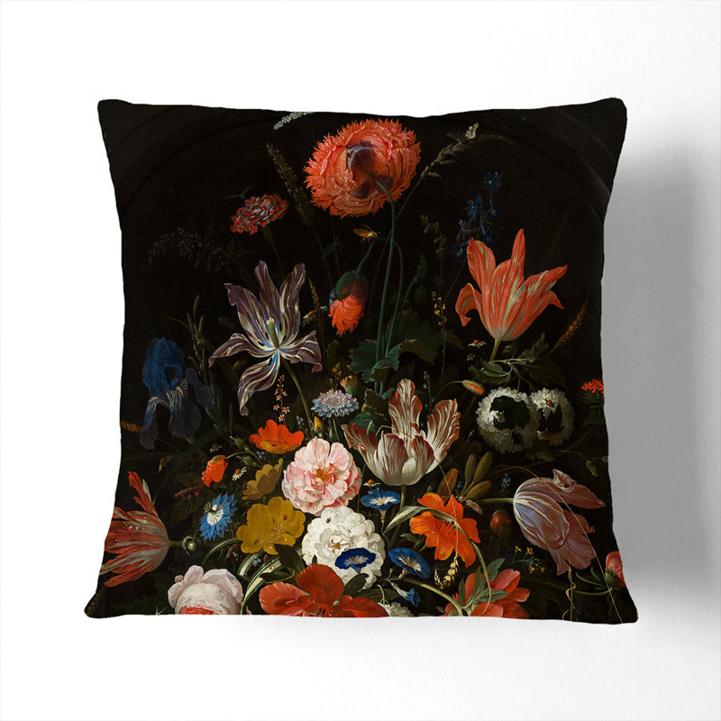 Still Life With Flowers Vol.4 Square Throw Cushion, 55cm H x 55cm W x 20cm D, Black