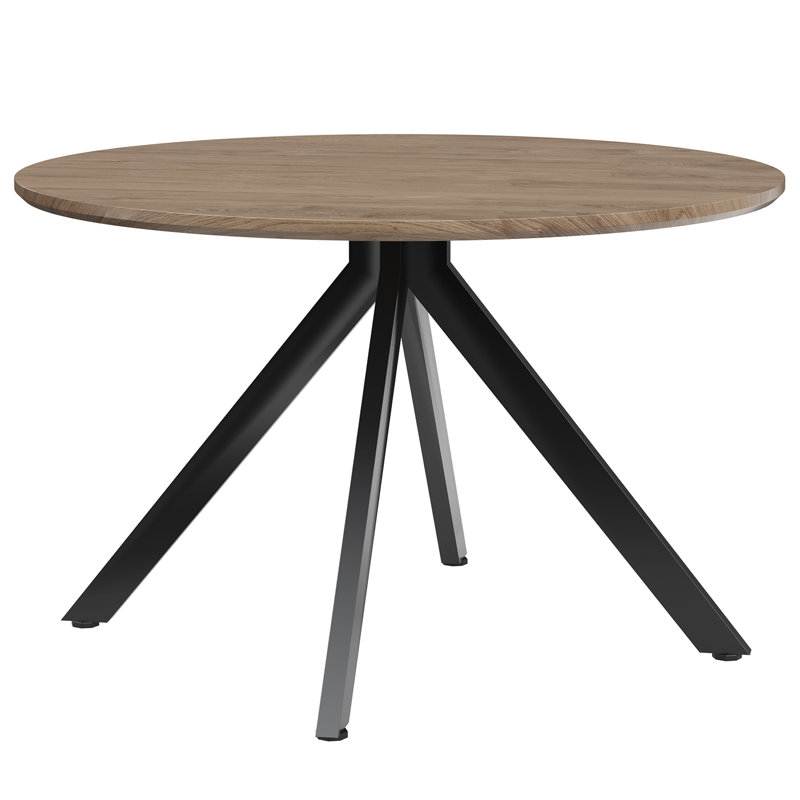 47.2" Solid Wood Round Dining Kitchen Table For 4-6 People With Intersecting Pedestal Base, Brown/Black