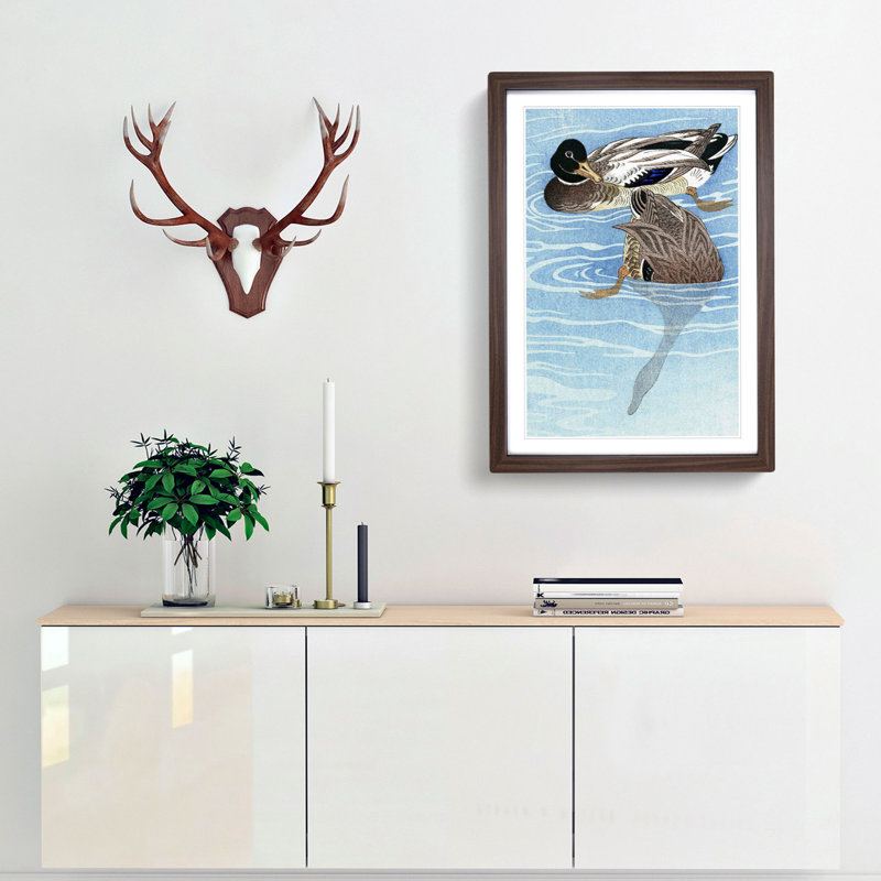 Ducks in the Water by Ohara Koson - Picture Frame Painting Print, 48cm H x 36cm W x 2cm D, Walnut Framed