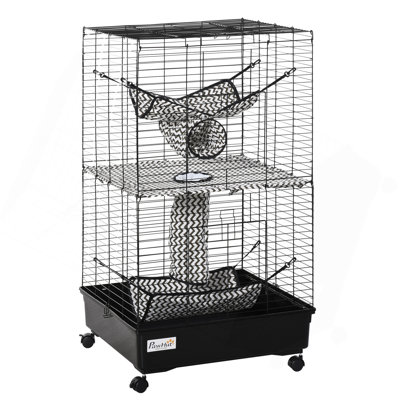 42" Ferret Cage W/ Wheels Brakes, Hammocks, Black