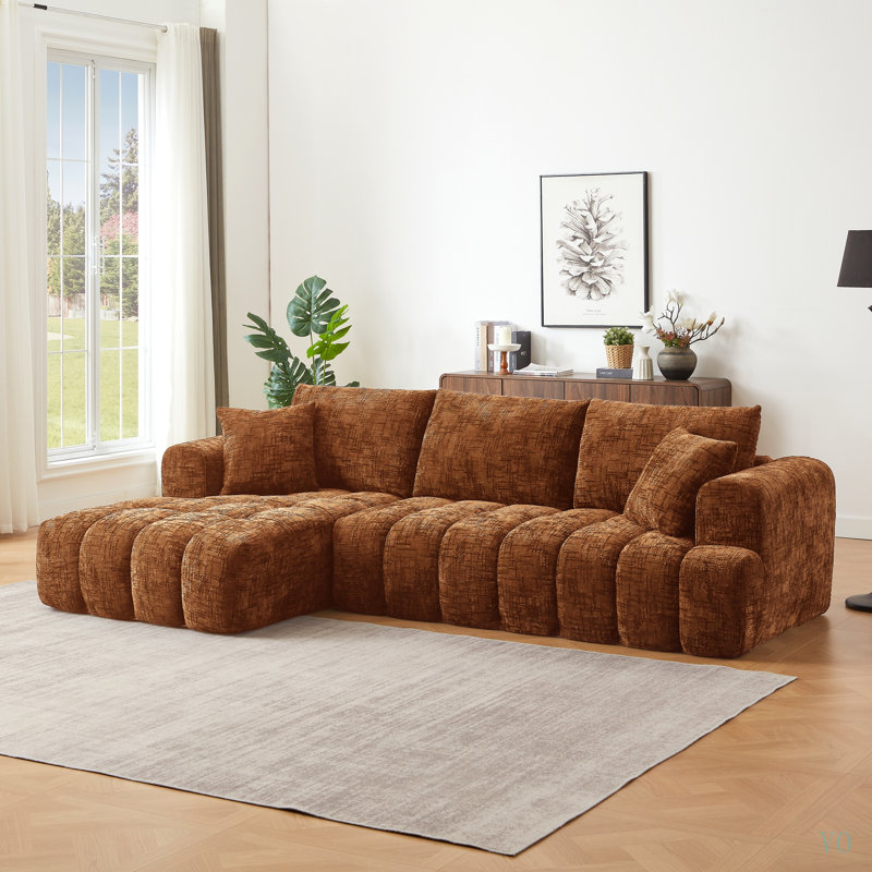 Canapé d'angle de luxe en chenille, design minimaliste, canapé-lit confortable pour salon, appartement et espaces de réception, aucun assemblage requis