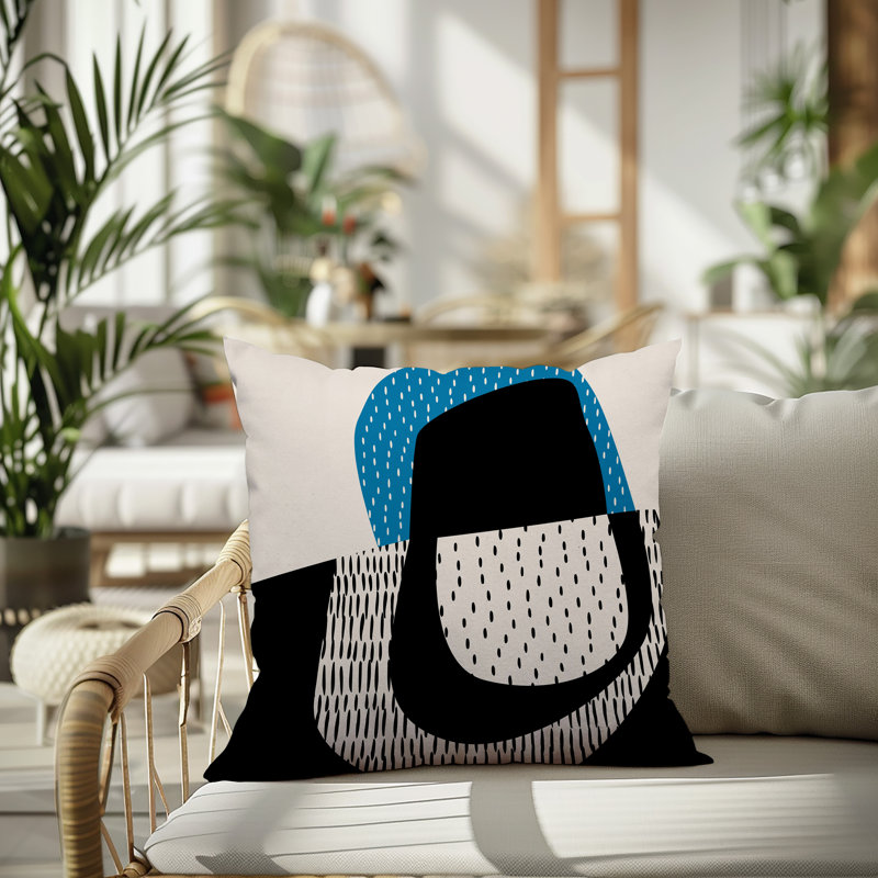 Coussin carré intérieur / extérieur pia, H 17 po x l 17 po, Turquoise/Black/Off-White