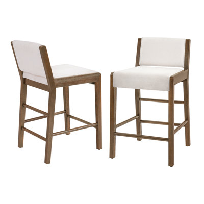 Keaton 26.5" Seat Height Modern Solid Rubberwood Counter Stools with Upholstered Seat, Curved Backrest