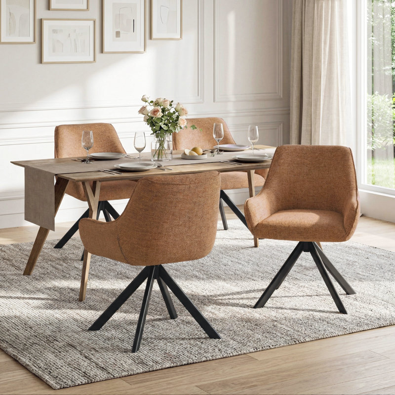 Gefjun 46 cm H Low Back Armchair, Set of 6, Camel Chenille