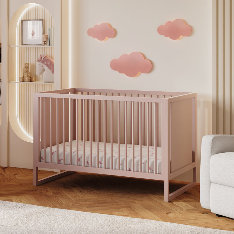 Blush Pink Convertible Baby Crib with Adjustable Heights