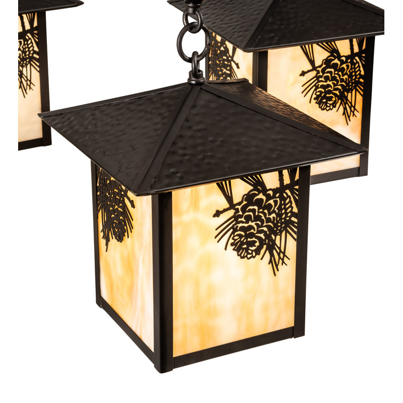 Seneca Winter Pine Craftsman Brown 4-Light Glass Chandelier
