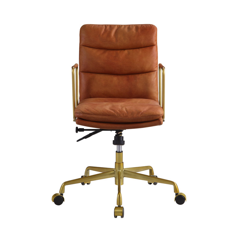 Chaise de bureau en cuir véritable Dudley