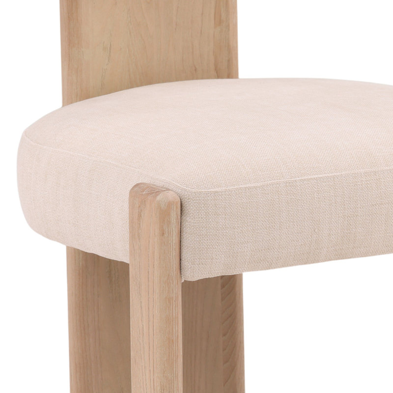Gwyneth Rubberwood Upholstered Dining Chair, Cream, Beige, Natural Wood