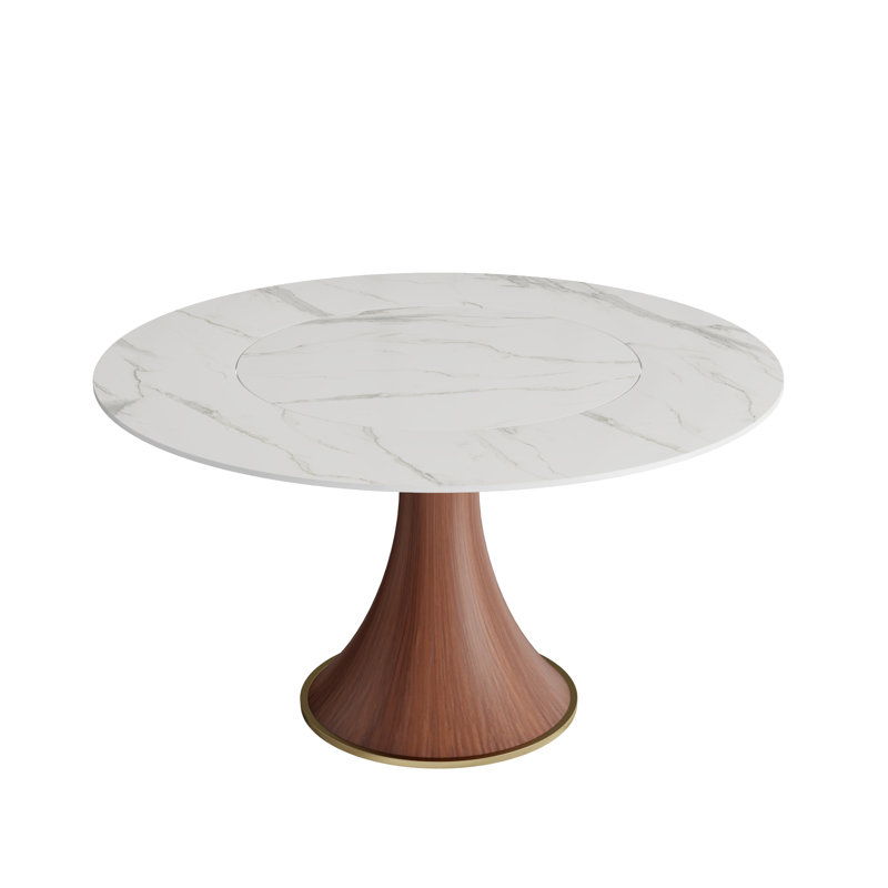 Embed Lazy Susan Round Grey Stone Jaihao Solid Wood Pedestal Base, Blanc / Gris, Brun, H 29,52 po x L 59,05 po x l 59,05 po