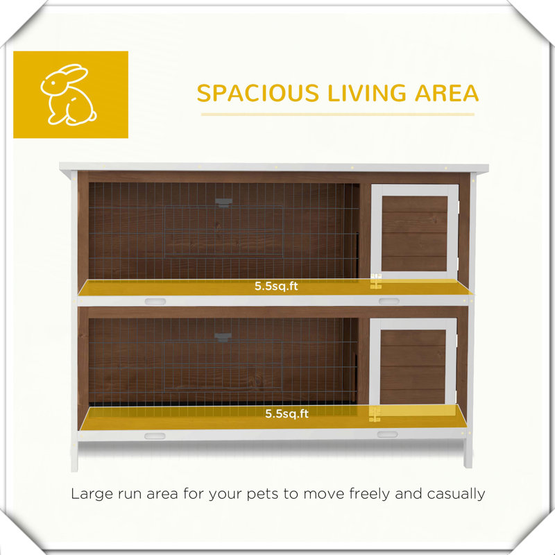 Cage à lapin en bois à 2 étages avec portes verrouillables et toit étanche, Café, H 36,5 po x l 19,8 po x P 53,8 po