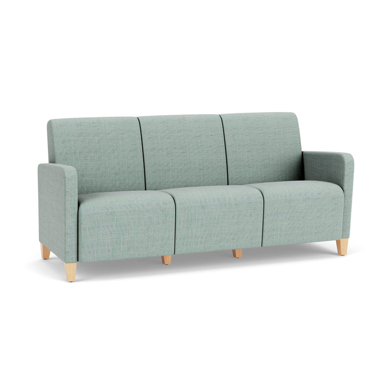Ravenna Lounge Reception 3 Seat Tandem Seating No Center Arm, Natural Wood, Chambray Seafoam