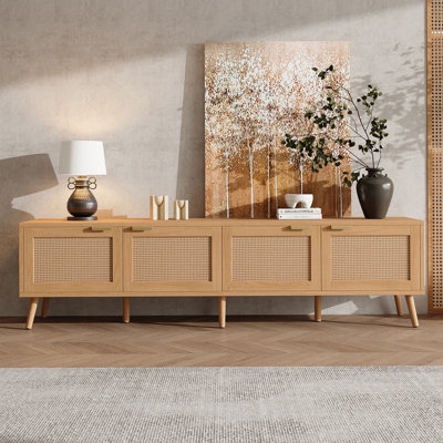 70" Modern TV Stand For Tvs Up To 80",  Media Console Entertainment Center With 4 Rattan Doors For Living Room