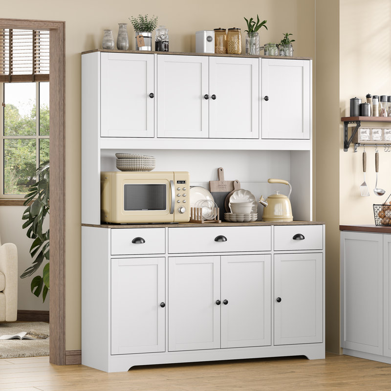 Garde-manger Ashford de 71 po avec station de charge et 3 tiroirs, garde-manger de ferme 8 portes avec tablette à micro-ondes et tablettes réglables pour la cuisine et la salle à manger