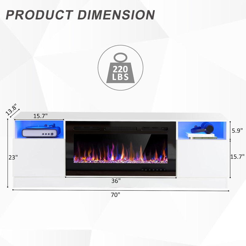 Ivy Bronx 70" Fireplace TV Stand for TVs Up to 80" with 36" Electric Fireplace, TV Console for The Living Room, LED Light Entertainment Center, Storage Cabinet, Media Console Table