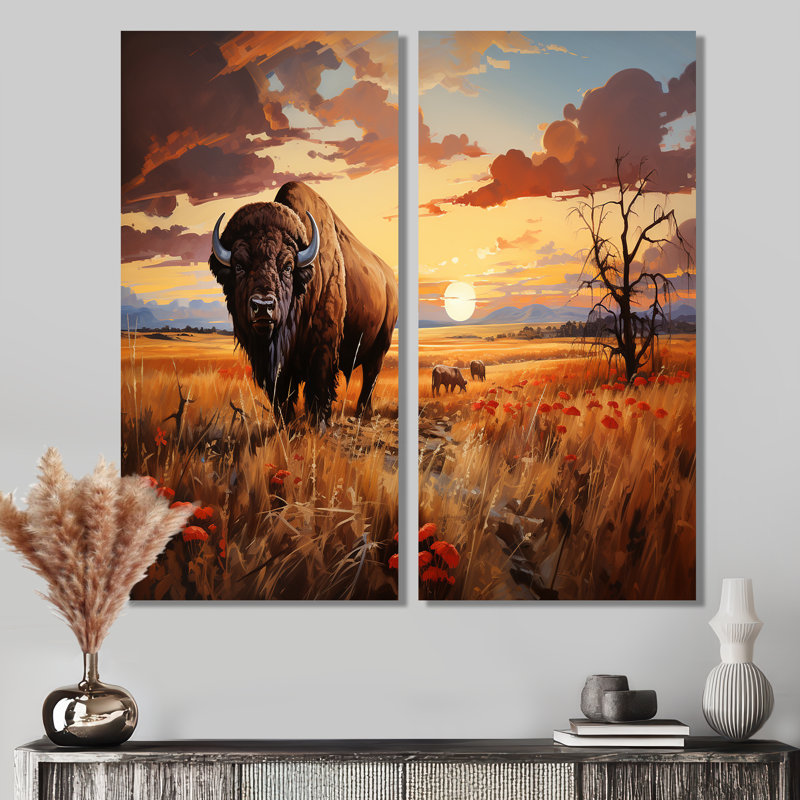 Art amérindien Bison Prairies I - décoration murale brune, H 20 po x l 24 po, Toile tendue, Ne s’applique pas