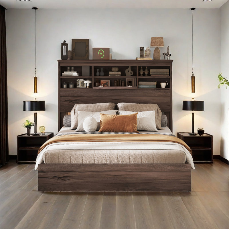 Emmerly Bookcase Bed, Dark Walnut