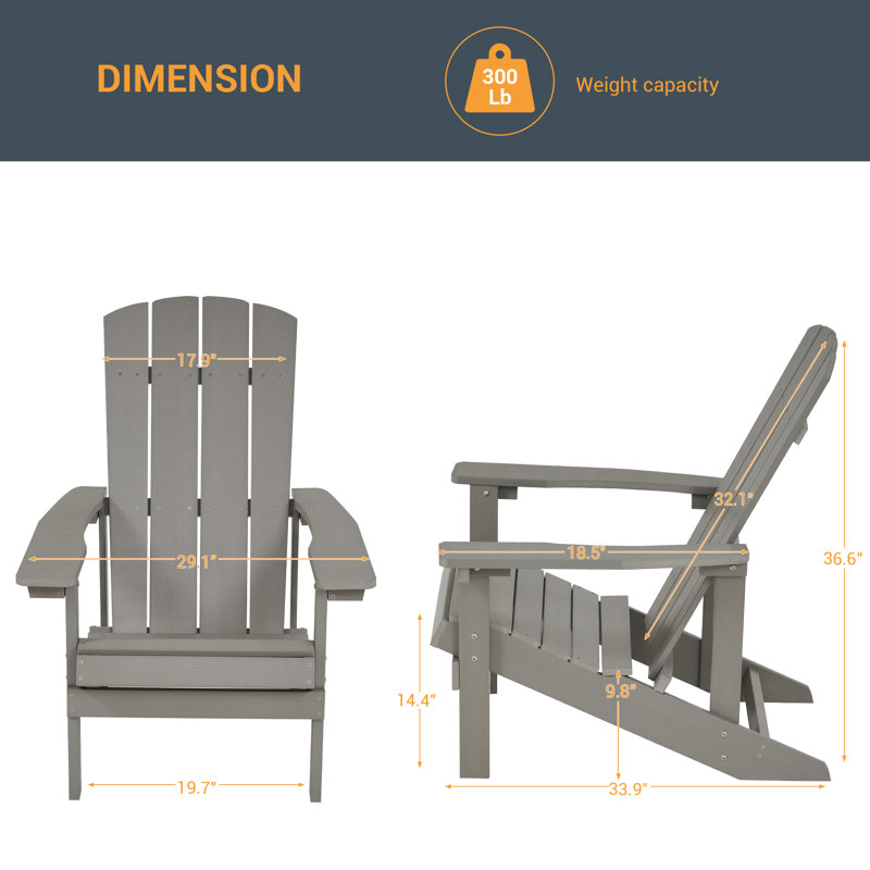 Bergenfield HIPS Plastic Adirondack Chairs Set  for Outdoor Lawn and Garden Chair, Light Gray