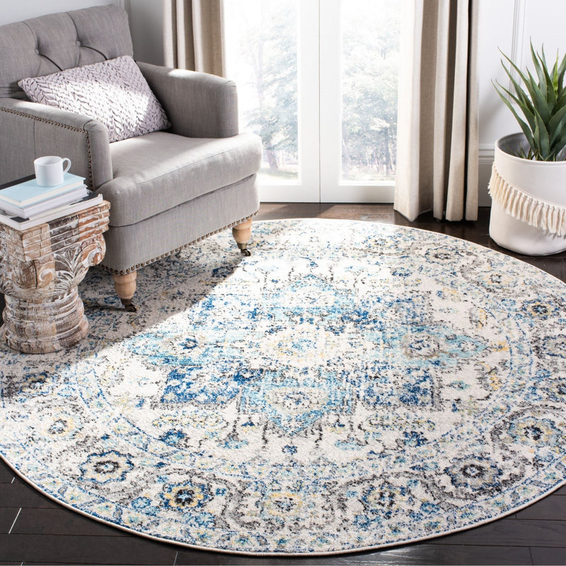 Christa Oriental Turquoise/Ivory Area Rug, Round 3'