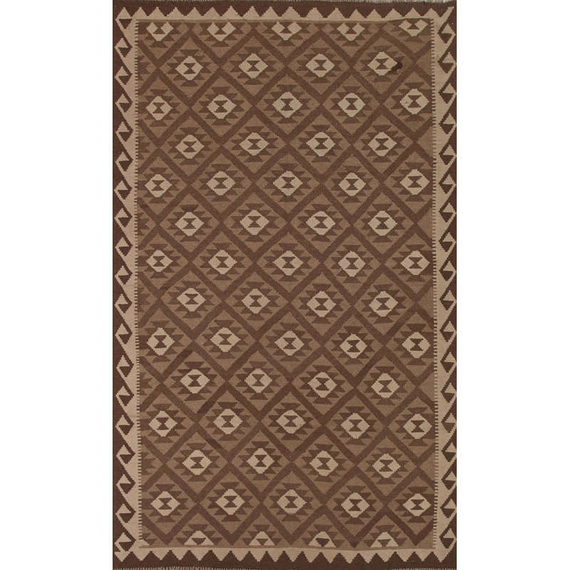 Brown Kilim Reversible Wool Area Rug 7x10