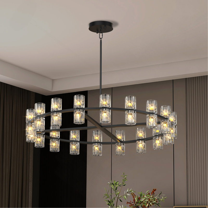 Lustre en cristal moderne à DEL de 36 pouces de luxe avec lumières décoratives simples pour la salle à manger, pour la décoration intérieure