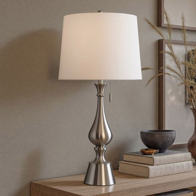 Steel Table Lamp - Brushed Steel - White Shade